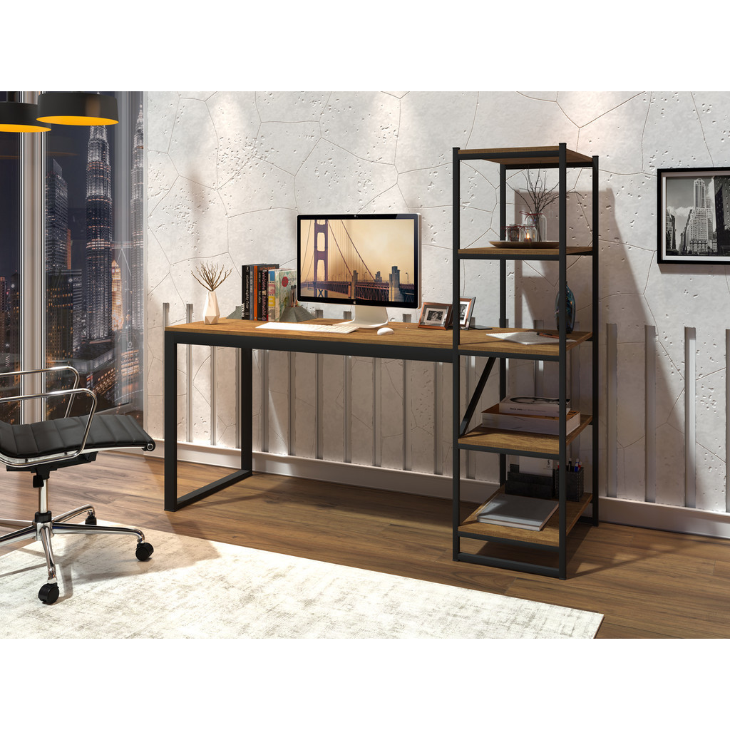 Escrivaninha Estudo Home Office Industrial Para Escritório Mesa Trabalho Penteadeira Com P...