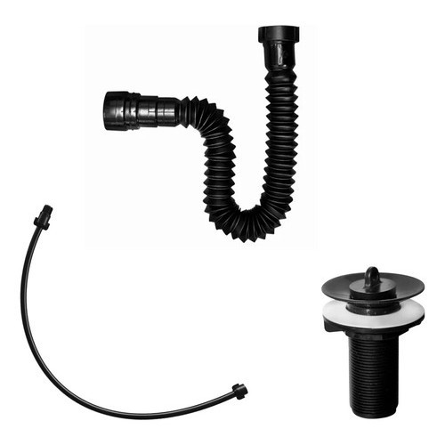 Kit Válvula Ralo Lavatório Pia Banheiro Sifão Sifrão Cozinha Preto Engate Chicote 40cm