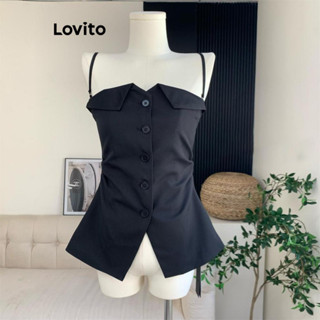Lovito Regata Feminina Elegante Com Botão Frontal Liso E Franzido LNL46068