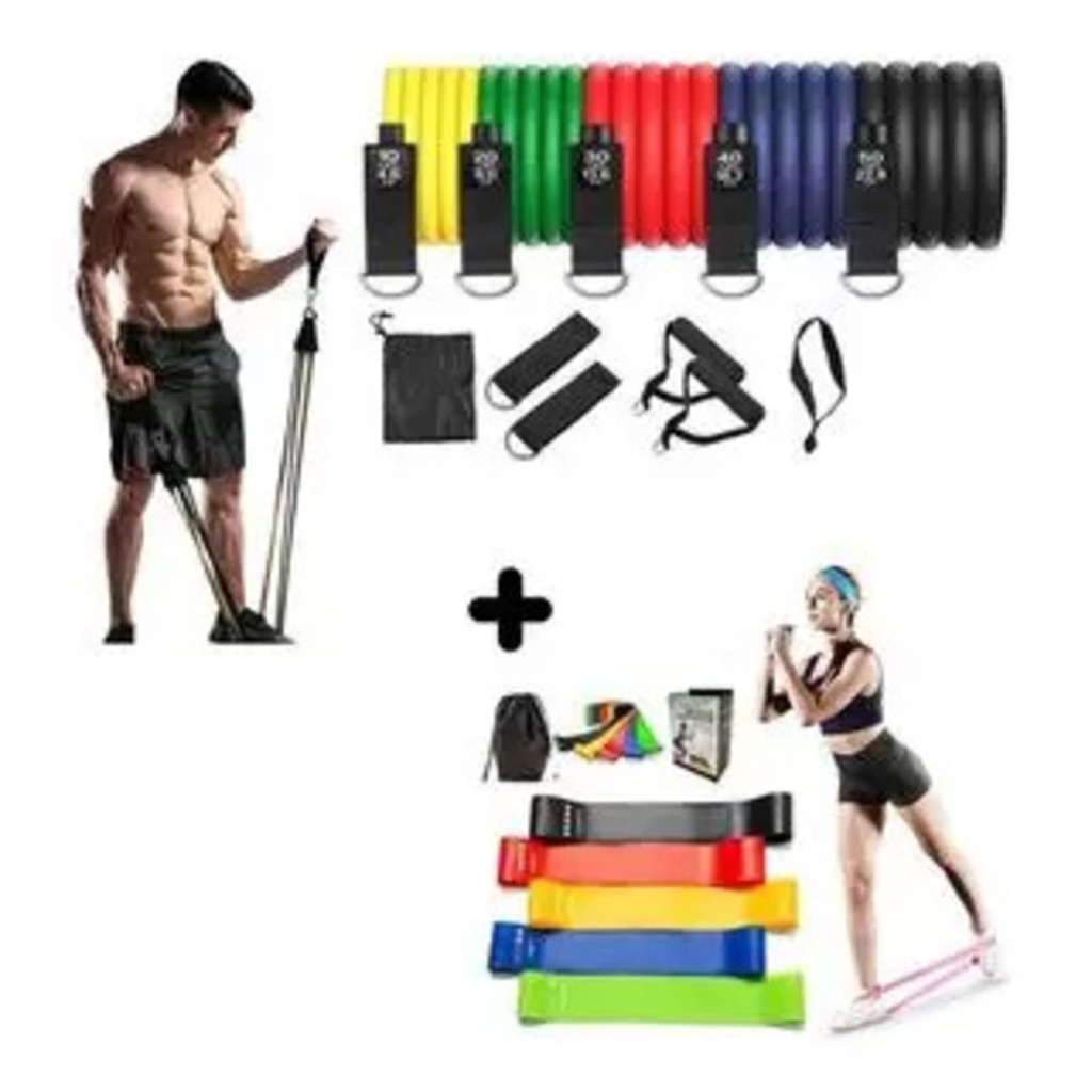 Kit 11 Extensor Elastico Treino Em Casa + Kit 5 Mini Band