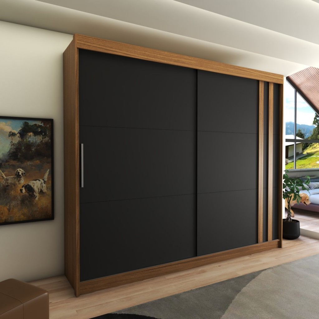 Guarda-Roupa Casal Castle Rock 100% Mdf 2 Portas 4 Gavetas Freijó/Nero - Panorama Móveis em Oferta na Shopee