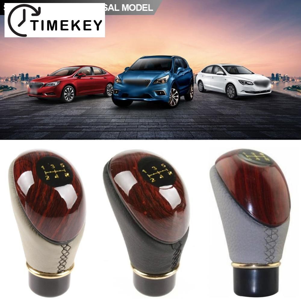 TKEY Universal Carro 5 Speed Lever Shift Knob Alavanca De Madeira PU Caminhão De Couro Manual Gear Stick Acessórios J8S5
