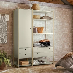 Guarda Roupa Closet Industrial c/Porta - Gavetas - Estrutura Metálica - Off White - Olivar Móveis