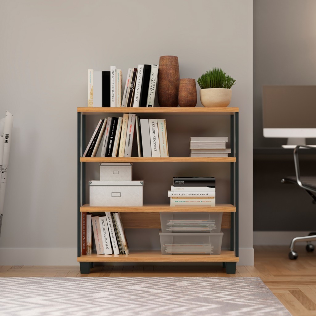 Estante para Livros 4 Prateleiras Industrial Freijó/Preto - Dalla Costa em Oferta na Shopee