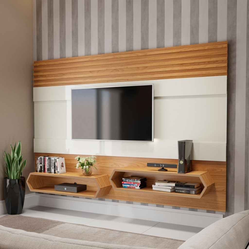 Painel para TV Até 65 Polegadas 2 Nichos Ripado Off White/Freijó - Dalla Costa em Oferta na Shopee