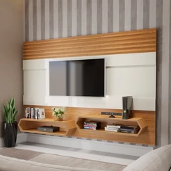 Painel para TV Até 65 Polegadas 2 Nichos Ripado Off White/Freijó - Dalla Costa