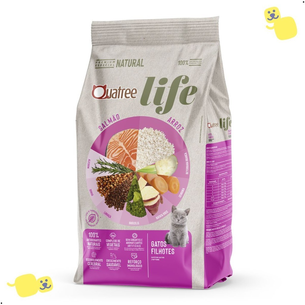 Ração Quatree Life Gatos Filhotes Salmão e Arroz 10,1Kg Alimento Premium Especial Proteína Bruta 35%
