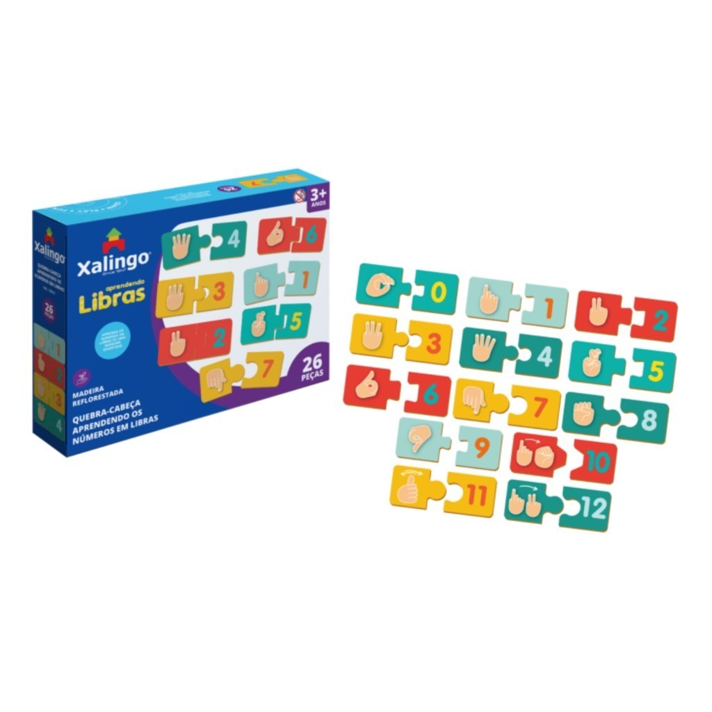 Brinquedo Quebra-Cabeça Didático Infantil Aprendendo os Números em Libras - 26 peças - Xalingo 12898 em Oferta na Shopee