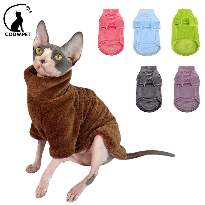 Coral Veludo Sem Pêlos Roupas Gatos Inverno Sphynx Colete Gola Alta Gatinho De Cachorro Traje Casaco