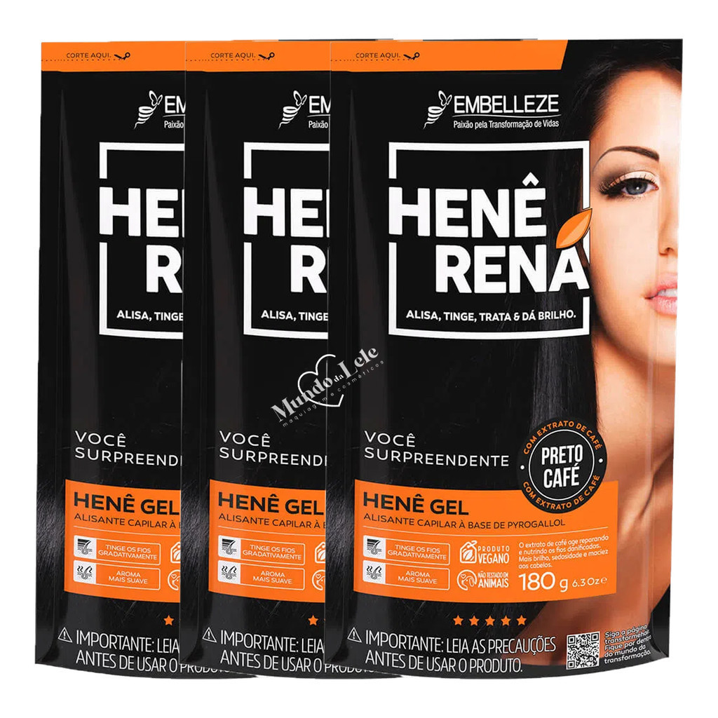 KIT ALISANTE HENÊ RENÁ PRETO CAFÉ POUCH 180G EMBELLEZE - 3 UNIDADES - Beauty