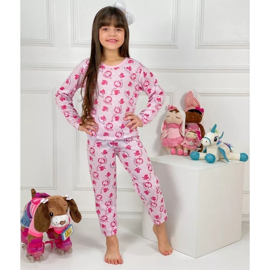 Kit 4 conjunto pijama infantil masculino ou Feminino frio inverno criança