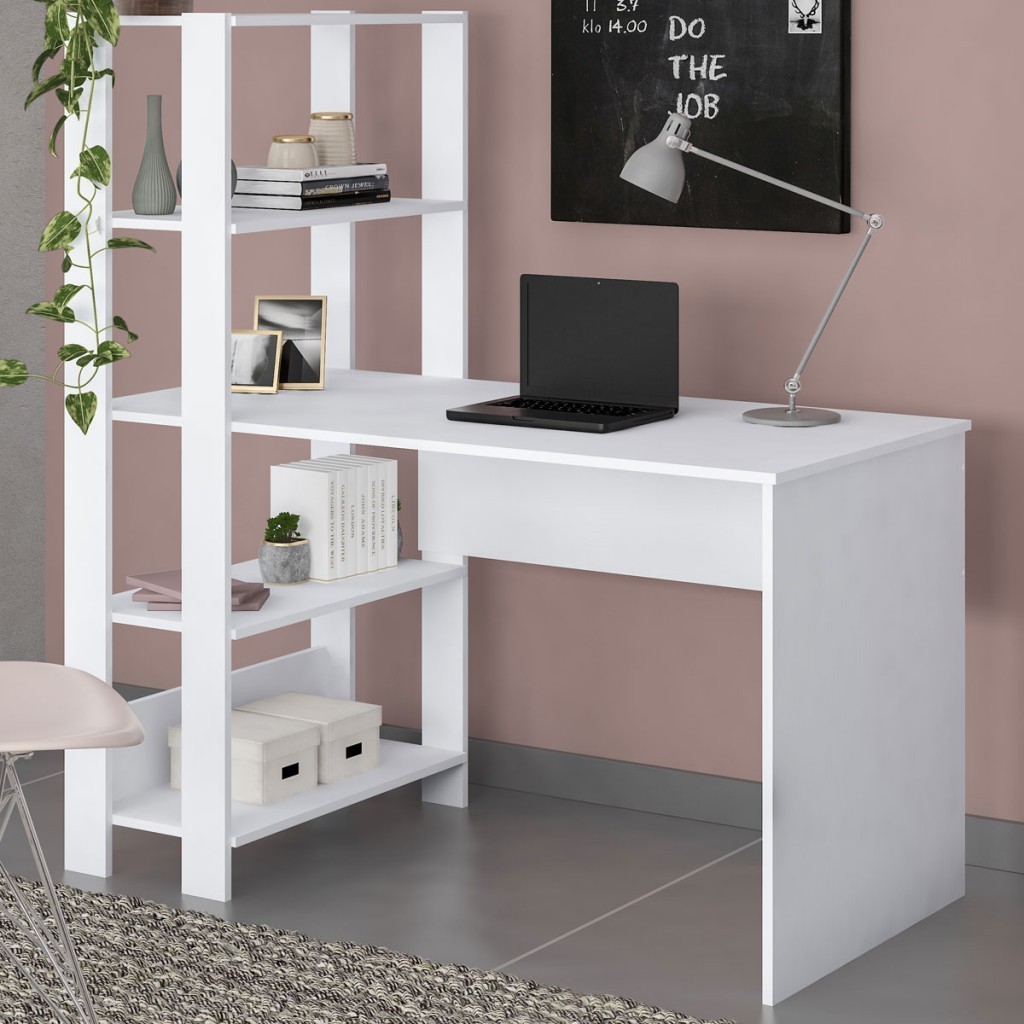 Mesa Escrivaninha Match 3 Prateleiras Branco - Artely - Home & Living