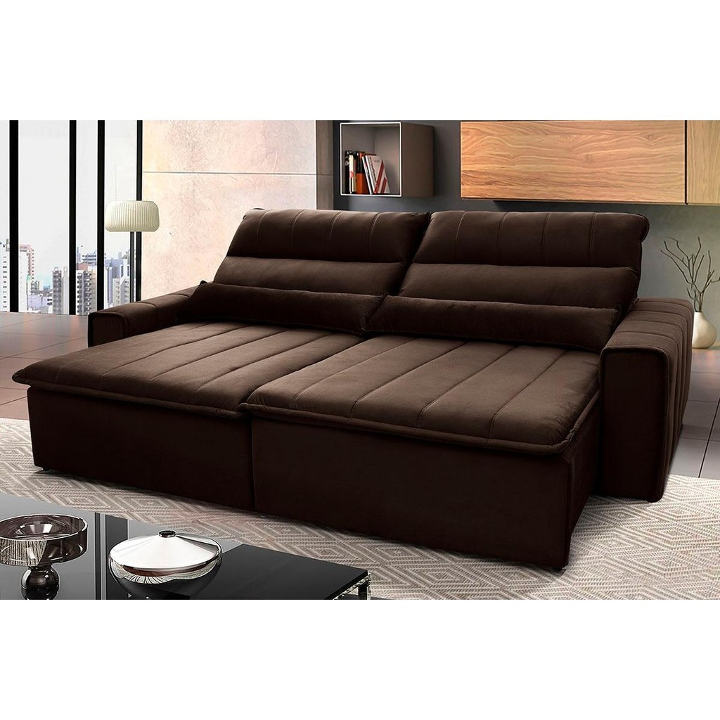 Sofá Retrátil Reclinável Patagônia 2,70m Suede Velut Marrom  Molas no Assento - King House