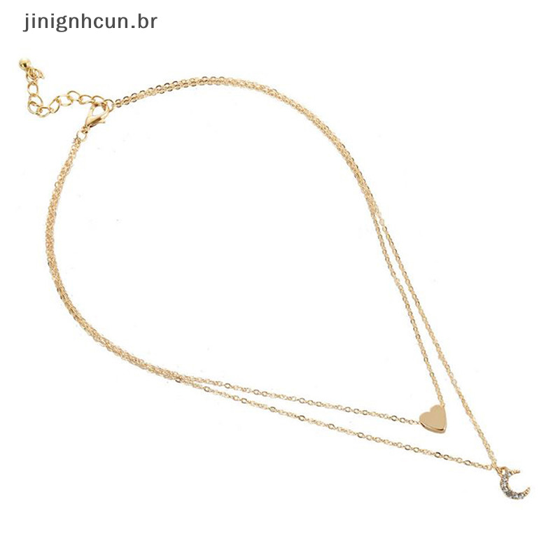 jinignhcun Moda Feminina Multilayer Love Heart Moon Pendant Gargantilha Jóias Presentes BR