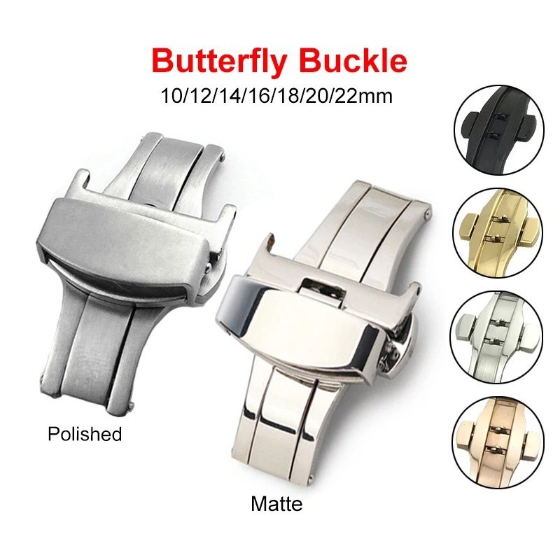 304 Aço Inoxidável Borboleta Fivela Relógio Banda Dupla Implantação Dobrável Fecho Acessórios 10 12 14 16 18 20 22mm