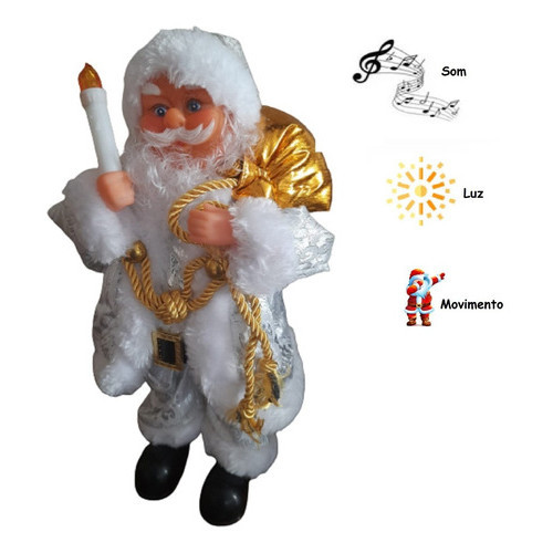 Boneco Natalino Papai Noel Musical Com Movimento E Luz 30cm de altura