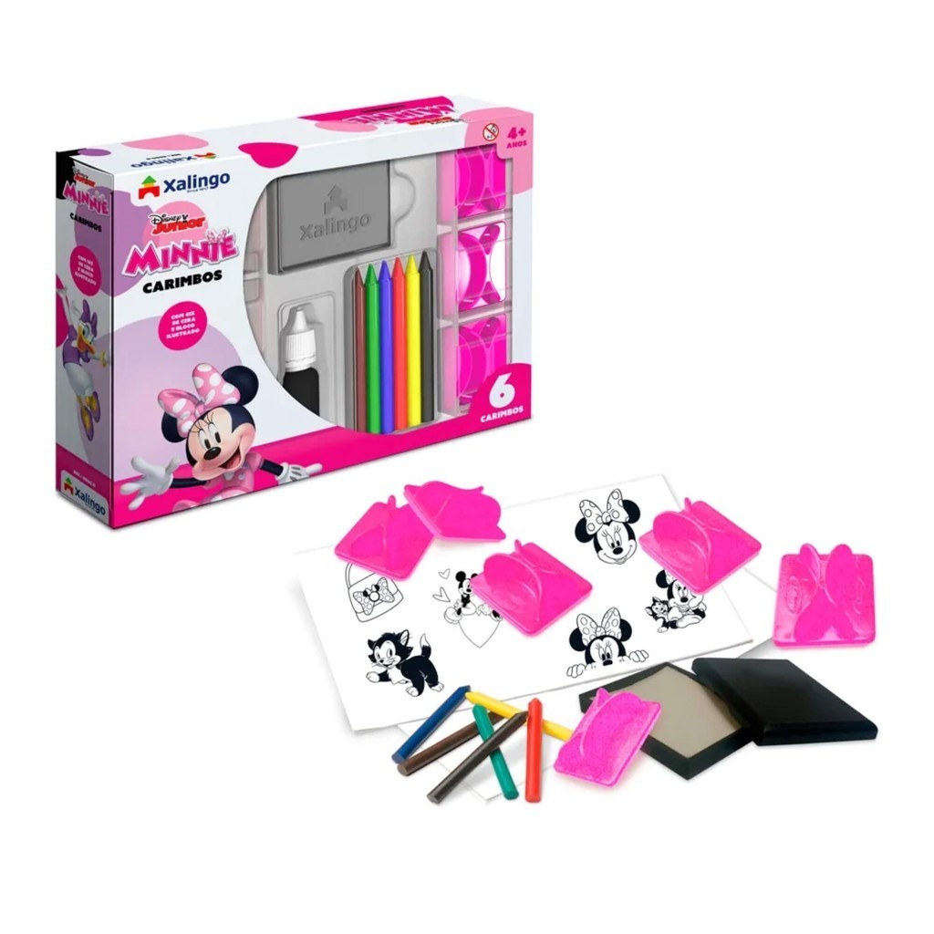 Brinquedo Infantil Carimbos Minnie A partir de 4 anos Com Giz de Cera e Almofada Xalingo 13254 em Oferta na Shopee