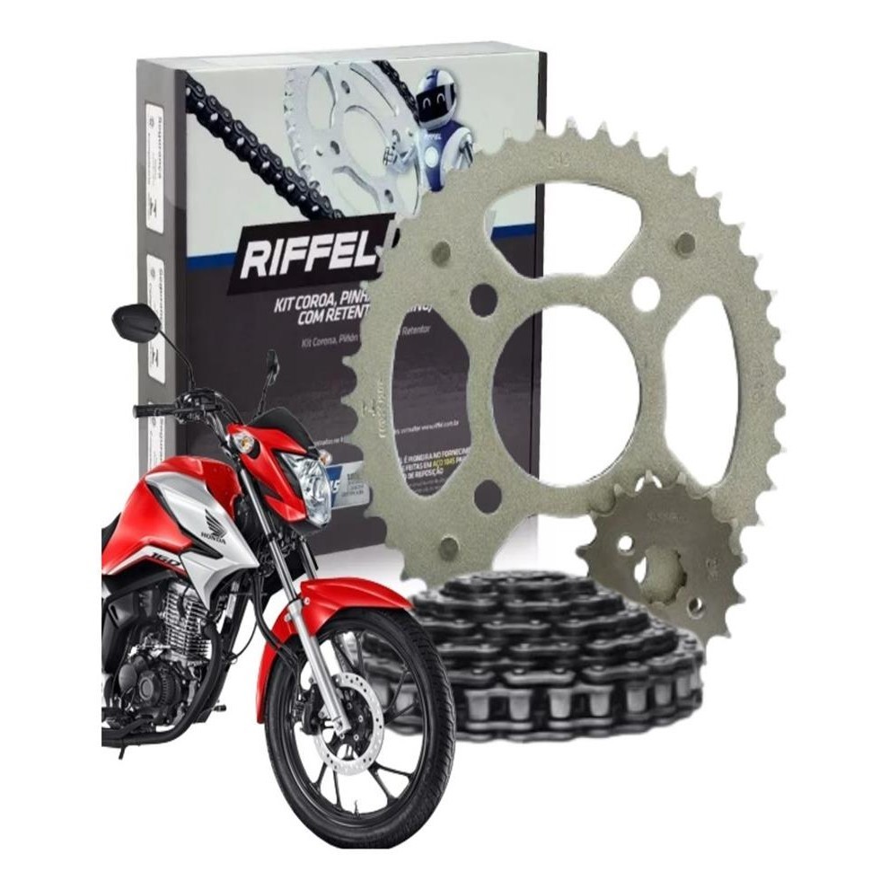 Kit Relação Tração Transmissão com Retentor Honda Cg Titan Fan 160 2015 a 2025 Original Riffel