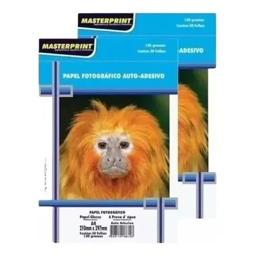 Kit 2 Pacote Papel Foto Glossy Auto Adesivo 130g/m² A4 - 50 Folhas Cada Pacote Total (100 Folhas)