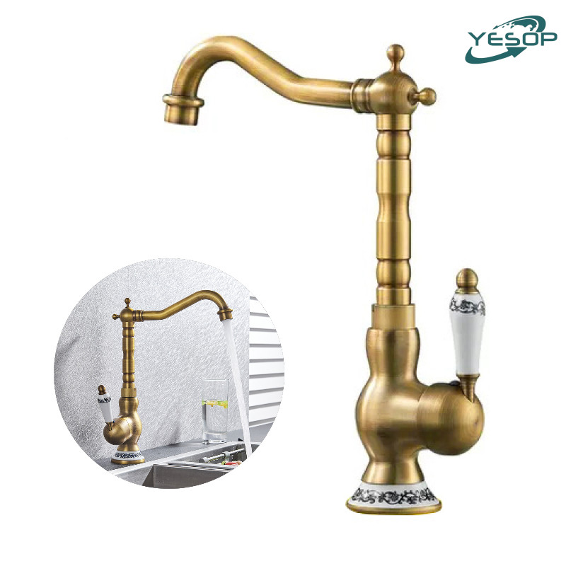 Torneira Cozinha Gourmet/Torneira Banheiro Quente/Fria Controle Duplo Retrô Dourado Yesop - Home & Living