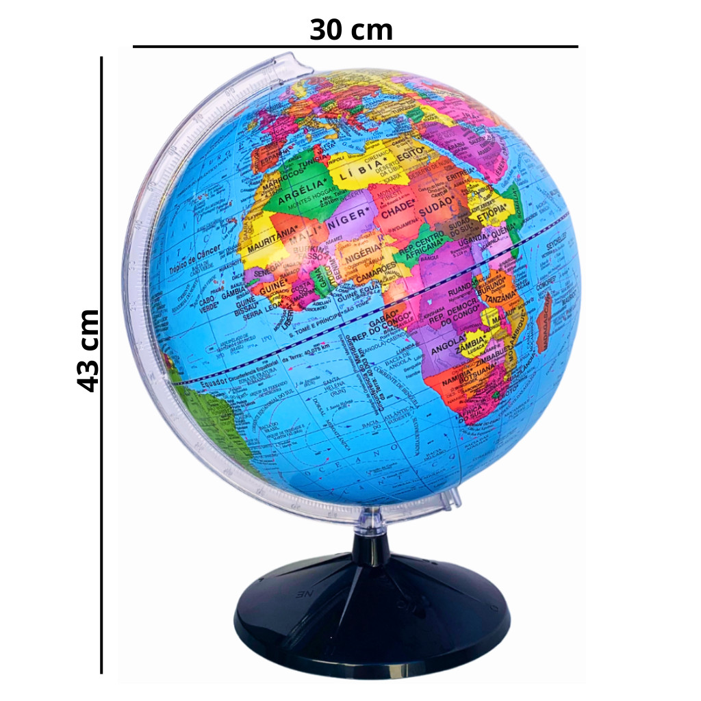 Globo Terrestre Político 43cm Altura Giratório 30cm Diâmetro - Base Preta Studio