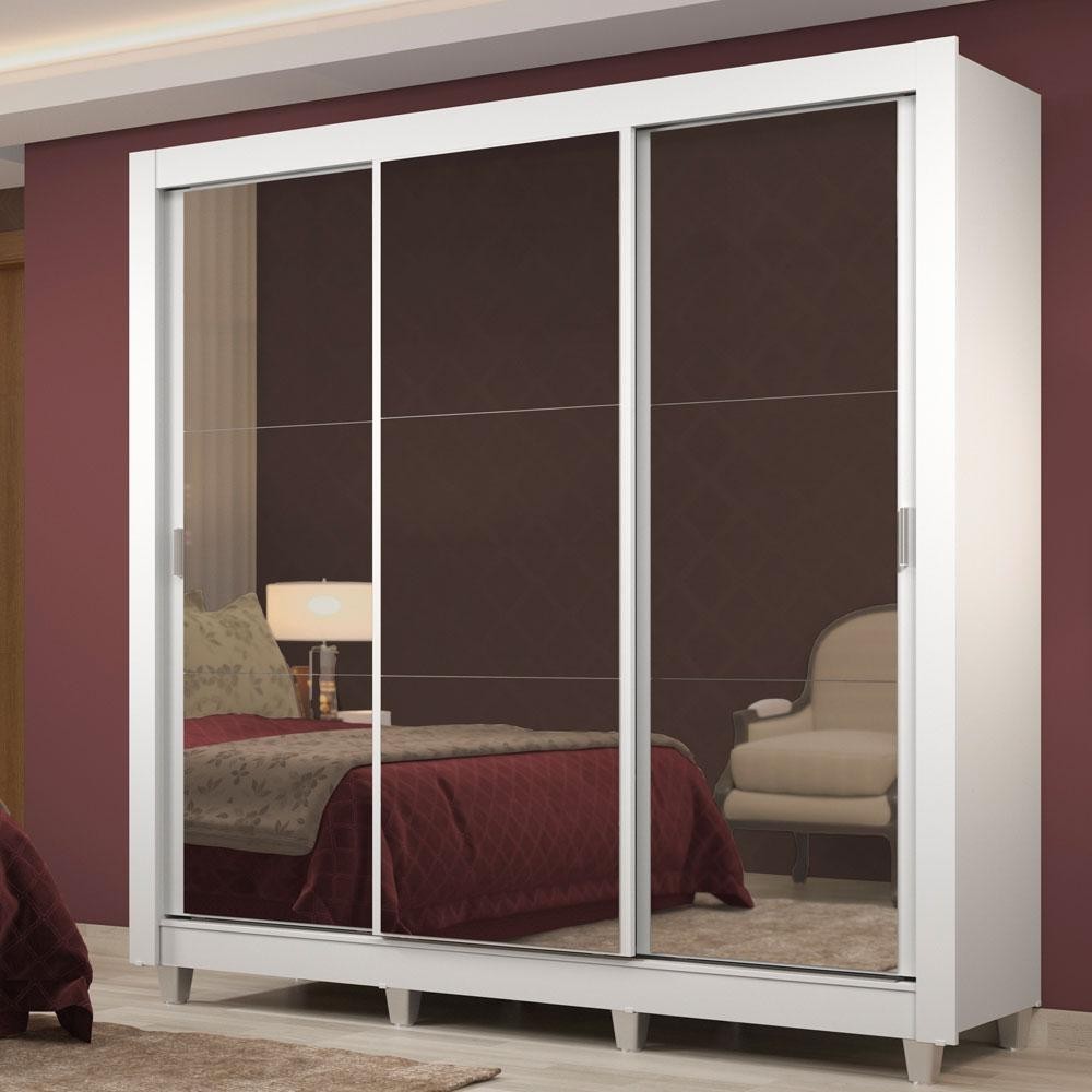 Guarda Roupa Casal Madesa Lyon Plus 3 Portas de Correr de Espelho 4 Gavetas com Pés em Oferta na Shopee