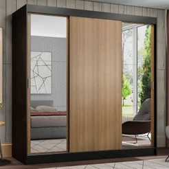 Guarda-Roupa Casal Madesa Reno 3 Portas de Correr com Espelhos - Preto/Rustic