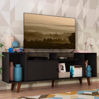 Rack para TV até 65 Polegadas Madesa Cancun com Pés - Preto/Rustic/Preto em Oferta na Shopee