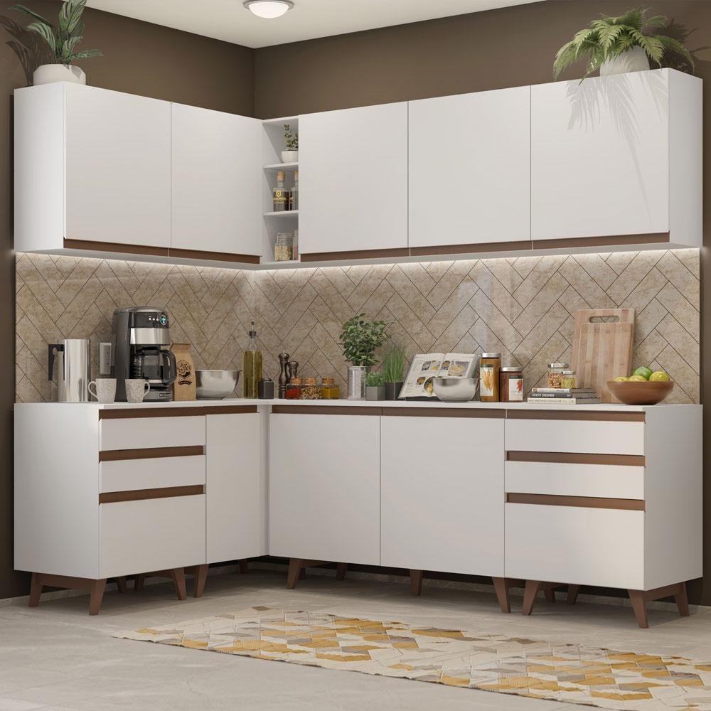 Cozinha Completa de Canto Madesa Reims 382002 com Armário e Balcão - Branco em Oferta na Shopee
