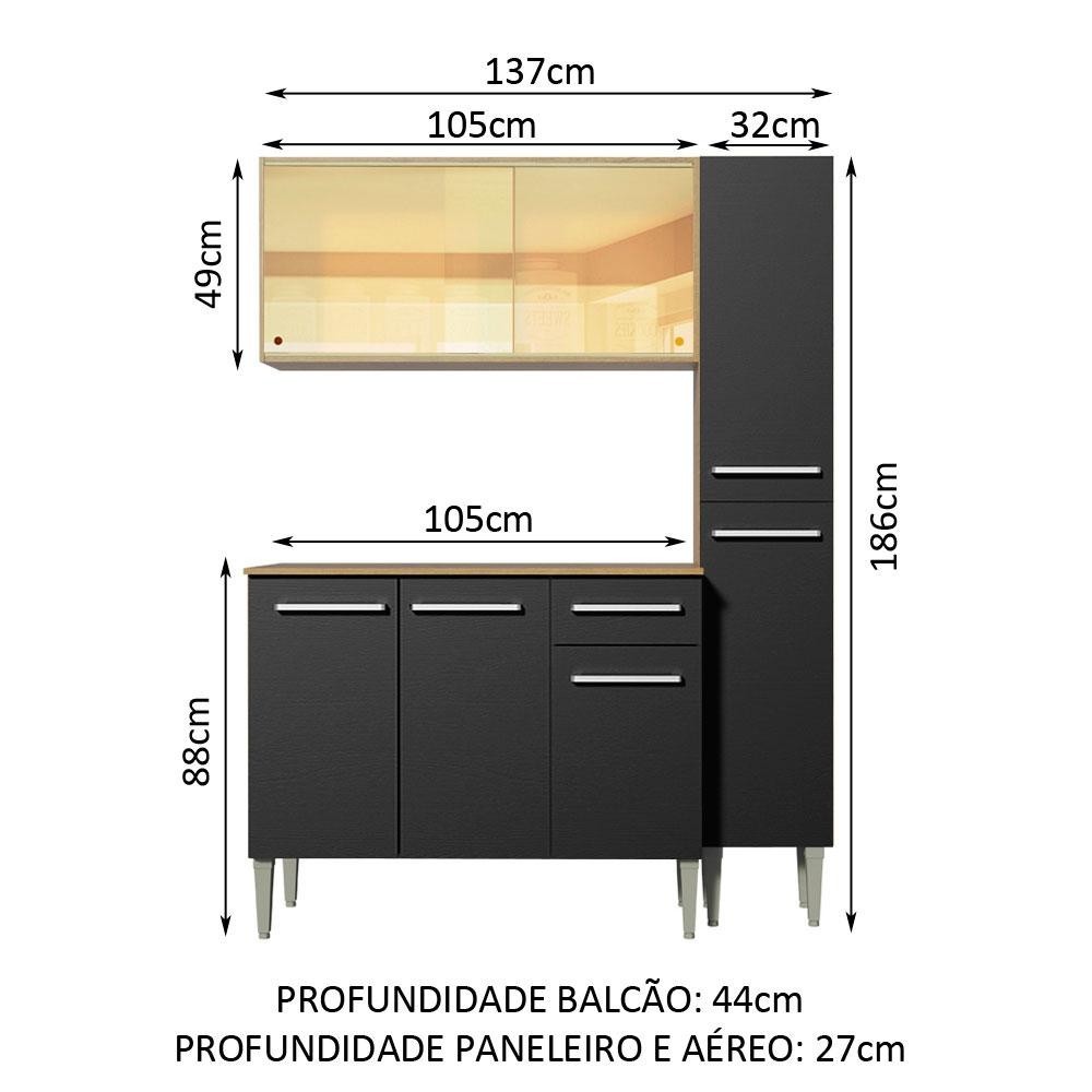 Detalhes do Armário de Cozinha Compacta 137cm Rustic/Preto Emilly Gold Madesa 03