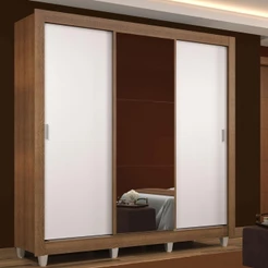 Guarda Roupa Casal Madesa Mônaco 3 Portas de Correr com Espelho com Pés - Rustic/Branco