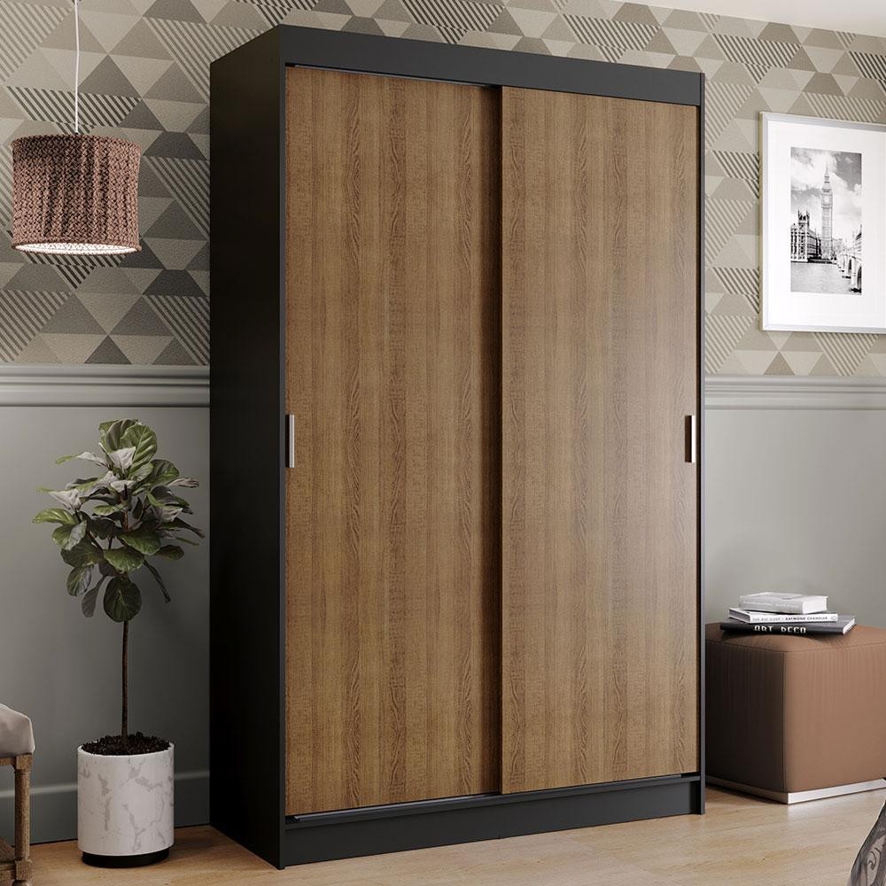 Guarda-Roupa Solteiro Madesa Tokio 2 Portas de Correr 2 Gavetas - Preto/Rustic