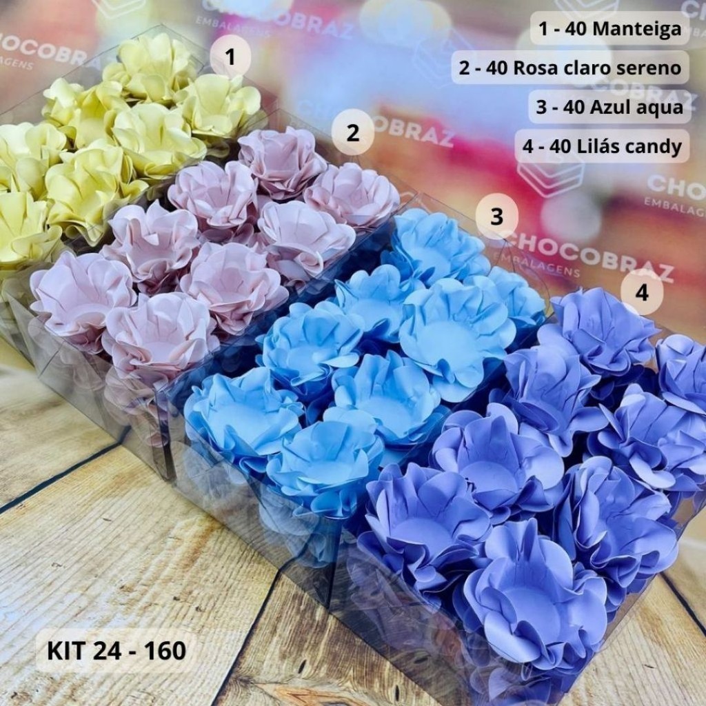 KIT 160 Forminhas Para Doces Finos MANTEIGA + AZUL AQUA + R SERENO + LILÁS CANDY