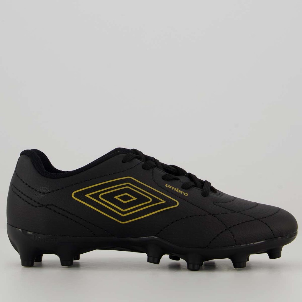 Chuteira Umbro Class Footballer Campo Juvenil Preta e Dourada em Oferta na Shopee