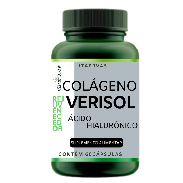 Colágeno Verisol + Colágeno Hidrolisado + Vitamina C, E e Zinco Rejuvenescedor Linha Premium 500mg Itaervas 60 Cápsulas