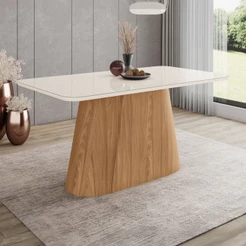 Mesa de Madeira Olívia 160 Cm com Vidro Nature/Off White - Henn