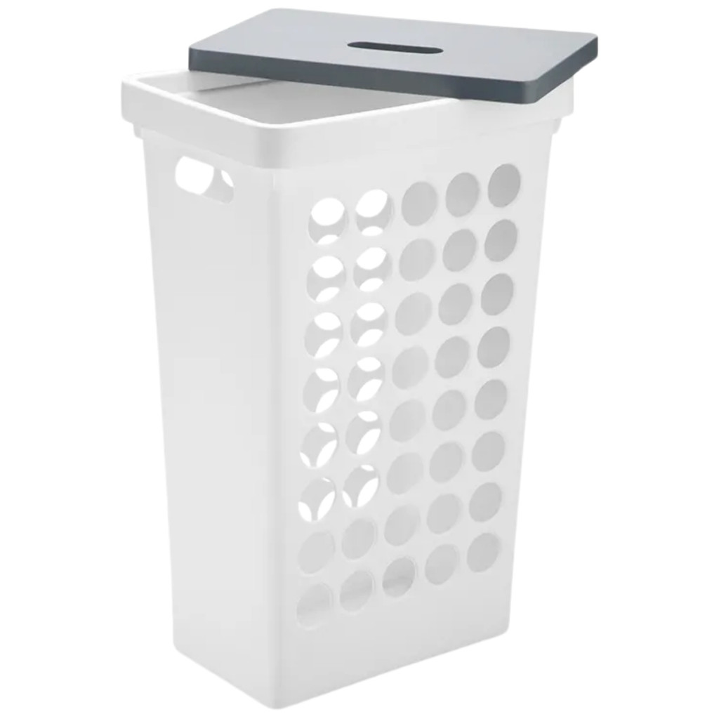 Cesto Organizador De Roupas Retangular Lavanderia Banheiro Quarto 43L Branco Com Tampa Cinza Arthi em Oferta na Shopee