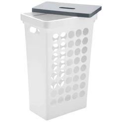 Cesto Organizador De Roupas Retangular Lavanderia Banheiro Quarto 43L Branco Com Tampa Cinza Arthi