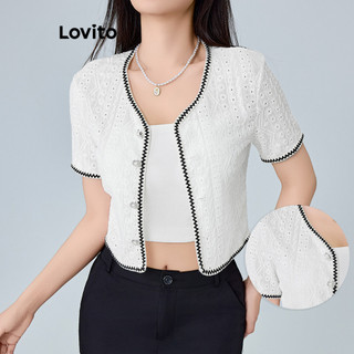 Lovito Blusa Casual lisa com botões e contraste para mulheres L117AD044 em Oferta na Shopee