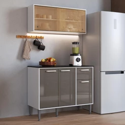 Armário de Cozinha Aéreo com Balcão para Pia 105cm Siena Multimóveis MP2252