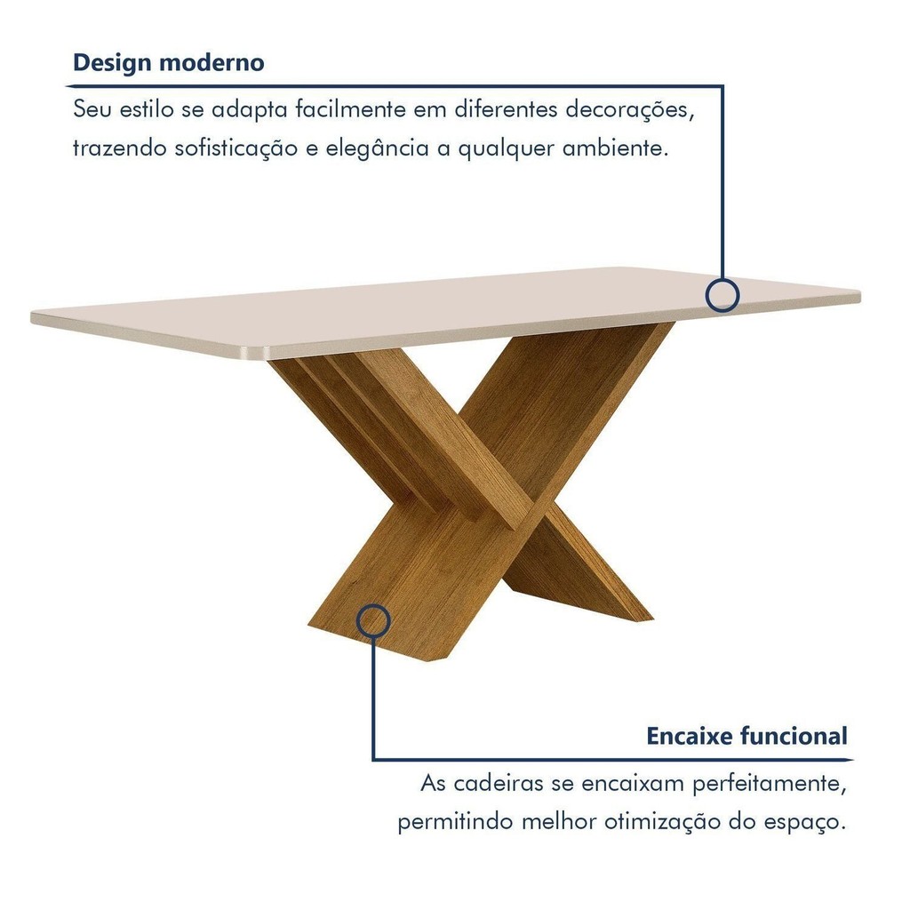Detalhes do Mesa de Jantar 6 Lugares Retangular 180cm Tampo Vidro/MDF de 4cm Aurora 40