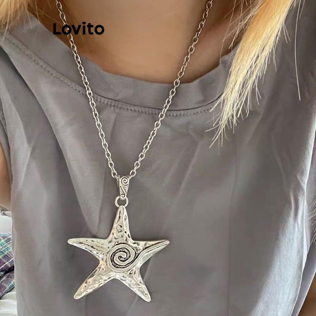 Lovito Colares de férias com corrente de Metal com estrelas fofas à beira-mar para mulheres LFA71045 - Fashion Accessories