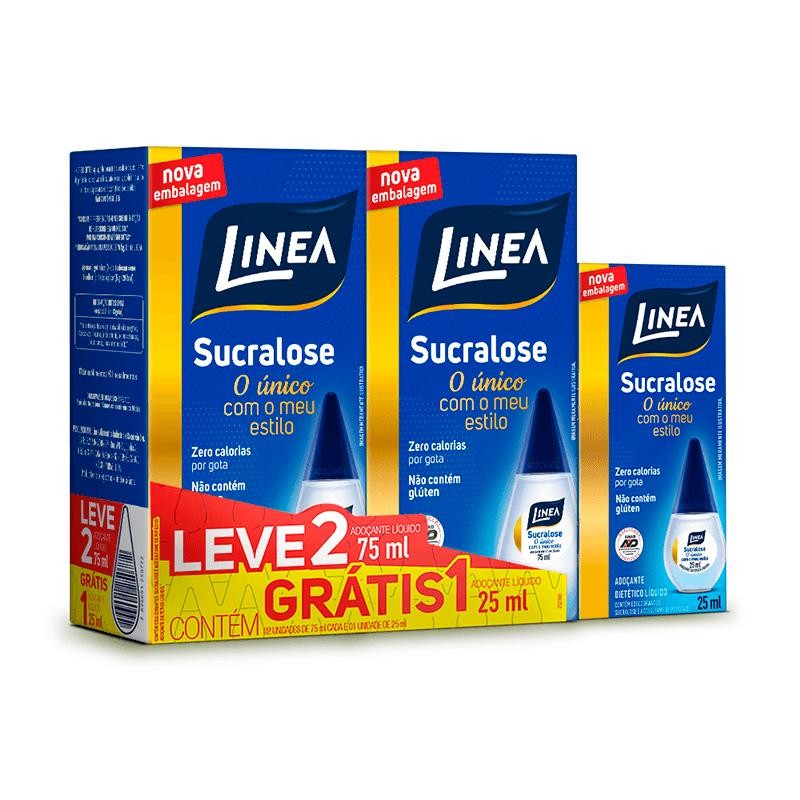 Kit Adoçante Líquido Linea Sucralose 2 Unidades 75ml +  Adoçante Líquido Linea Sucralose  25ml 1 Unidade