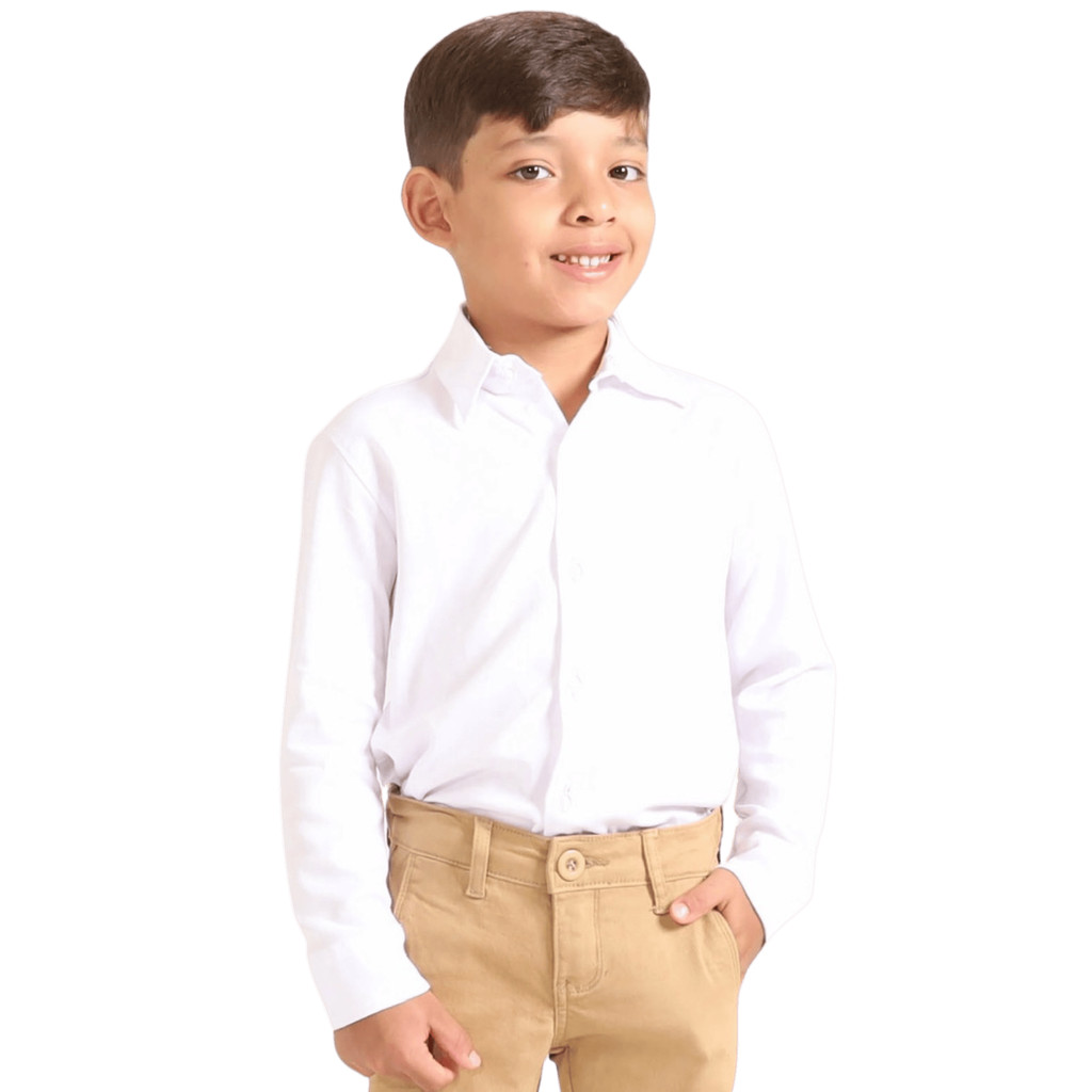Camisa Social Branca Meninos Infantil Pajem Manga Longa Pajem Masculina Festa Ano Novo