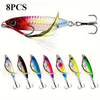8 Pçs Metal Gabarito Iscas De Pesca Afundamento Lento Olhos 3D Pesos Variados 7g-30g Fundição Longa Isca Dura Para Água em Oferta na Shopee
