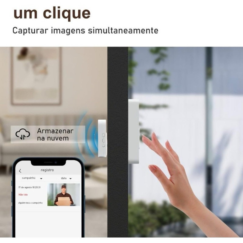 Segurança Completa: Campainha Wi-Fi Recarregável com Monitoramento HD 24h, Acessórios e Cabo de Dados Inclusos — imagem 2 de 2