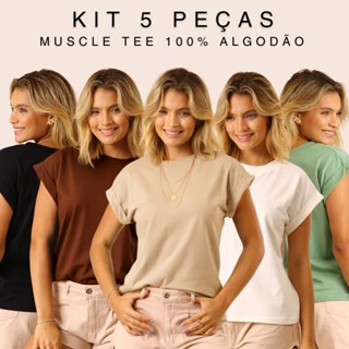 Kit 5 Regata Muscle Tee Feminina Confortável  100% Algodão Camiseta Machão Blusa Leve Dia a Dia em Oferta na Shopee