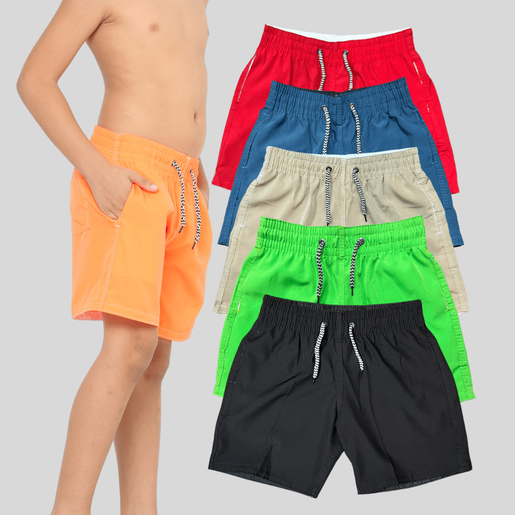 kit 05 bermudas tactel com elastano menino infantil juvenil praia verão escola esportes variadas