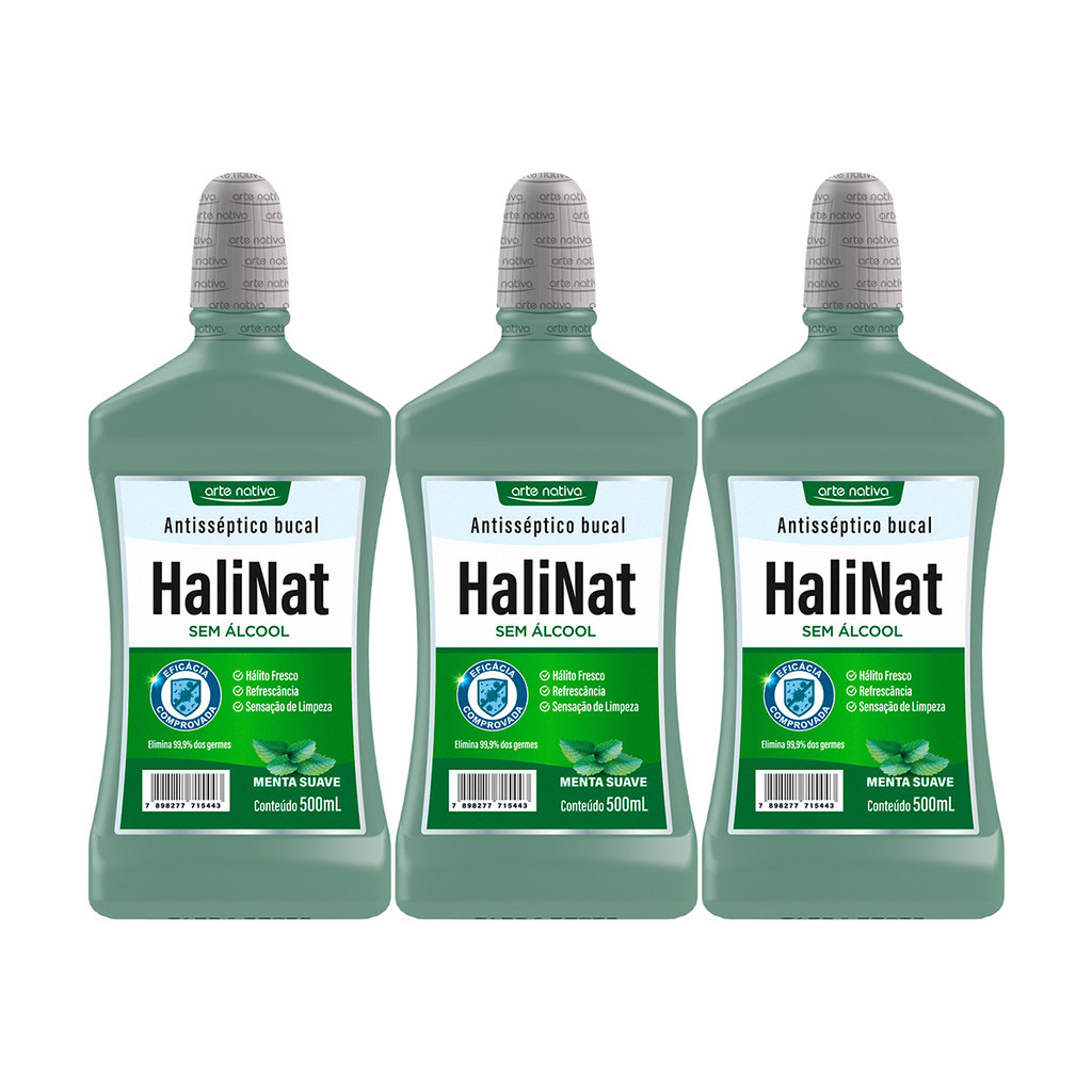 Kit 3 und Halinat Antisseptico Bucal Menta Suave 500 ml em Oferta na Shopee