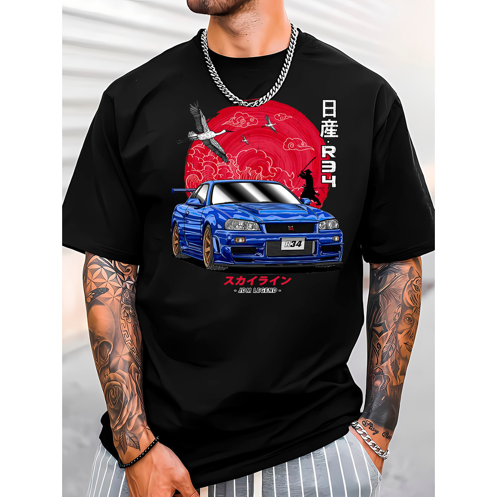 Camiseta Masculina Oversized GTR Skyline R34 Carro jdm T-shirt  Japones Lançamento Camisa Algodão